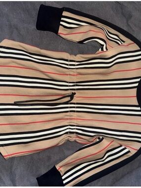 Burberry Tan Stripe Kids Casual Dress with Black & White Accents
